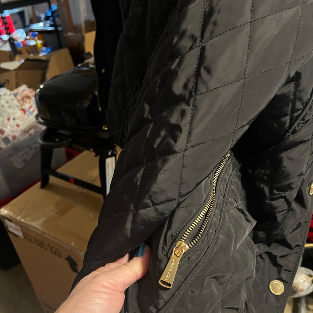 Michael Kors Quilted Black with Gold Hardware.Full Zip Jacket With Enclosed Hood